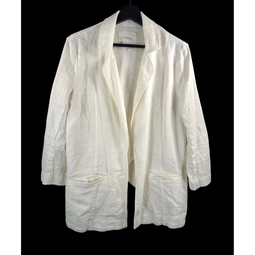 Anthropologie linen tulip Blazer sz 4 cream Back Coastal Chic minimalist